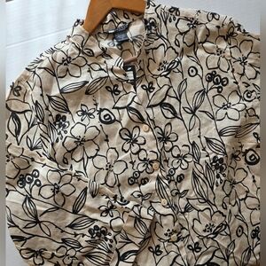 Carole Little 100% Linen Floral Button Front Top Mandarin Collar 3X Office NWT